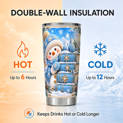 #pl[20oz|Steel] Snowman Books Tumbler 20oz, Winter Tumbler, Stainless Steel Travel Cup
