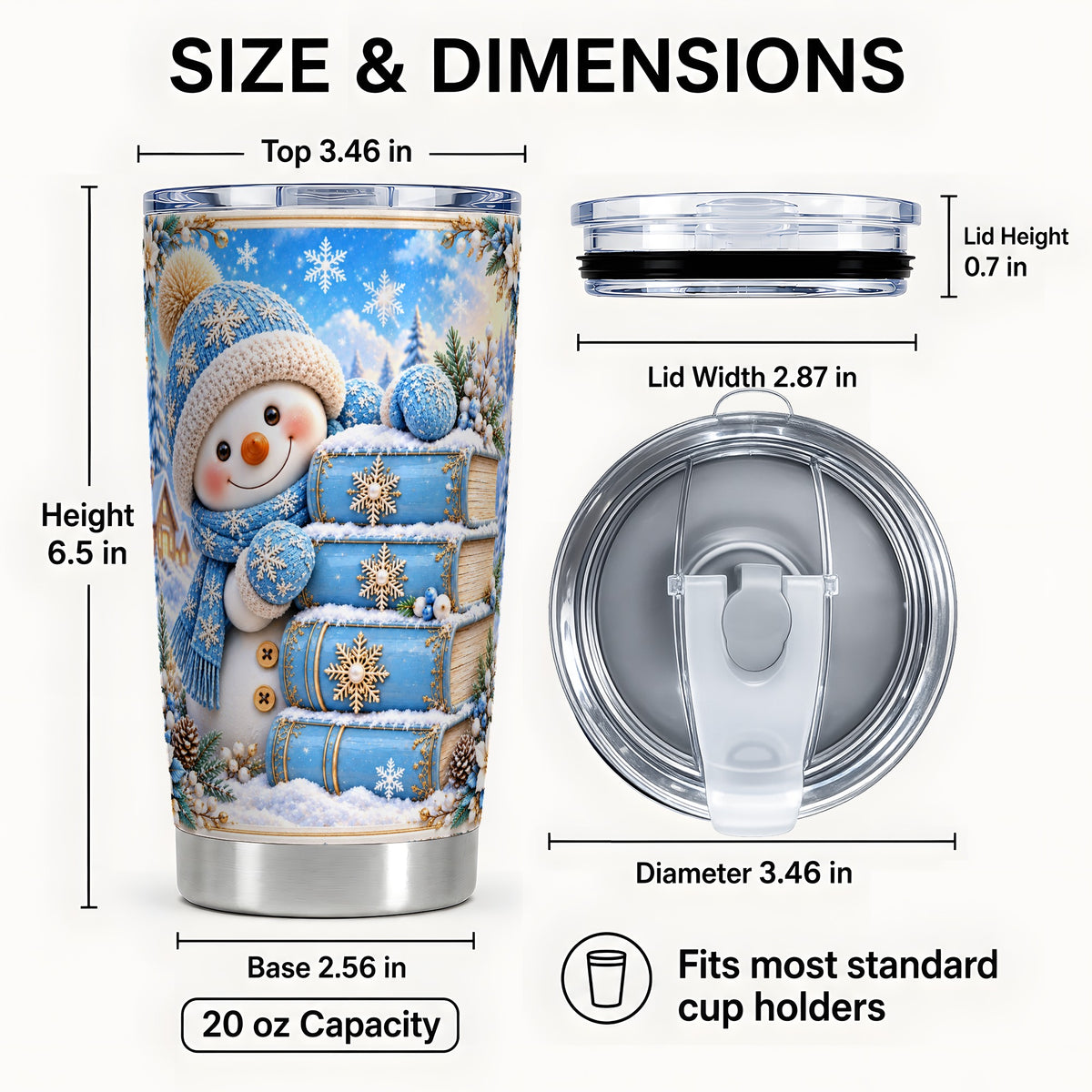 #pl[20oz|Steel] Snowman Books Tumbler 20oz, Winter Tumbler, Stainless Steel Travel Cup