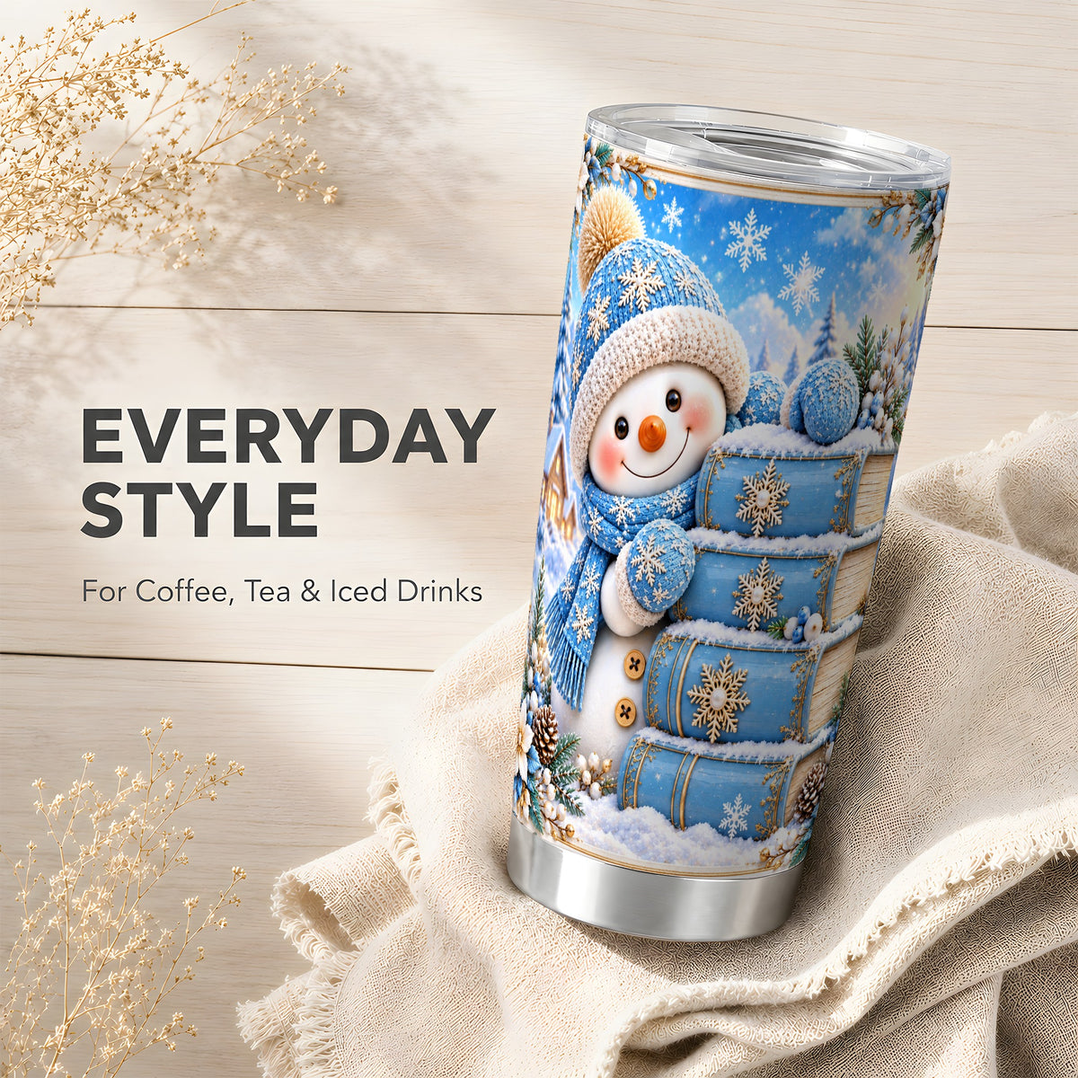 #pl[20oz|Steel] Snowman Books Tumbler 20oz, Winter Tumbler, Stainless Steel Travel Cup