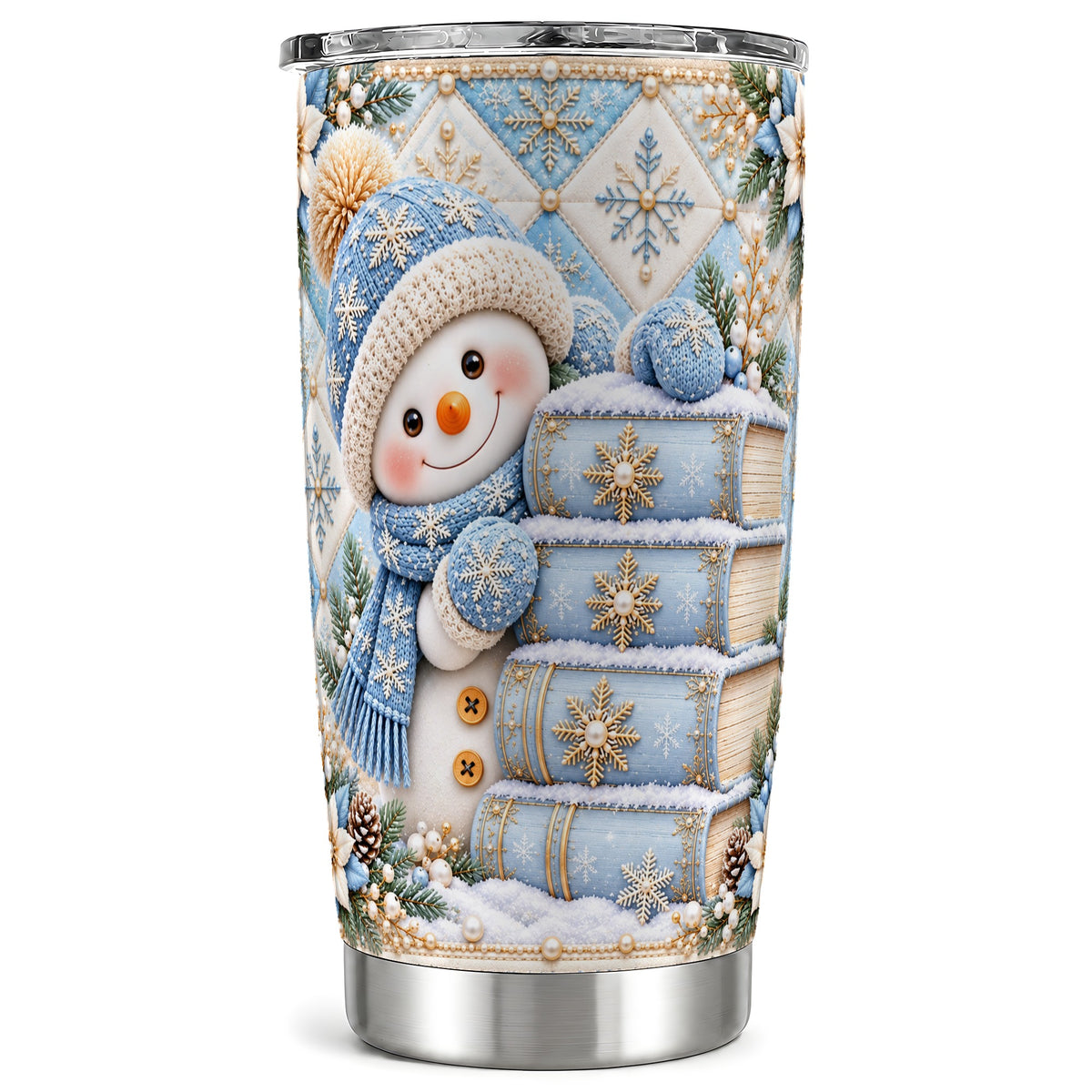 Snowman Books Tumbler 20oz, Winter Tumbler, Stainless Steel Travel Cup
