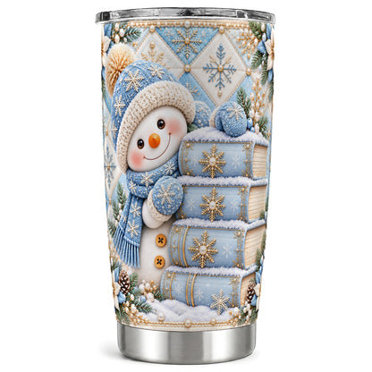 Snowman Books Tumbler 20oz, Winter Tumbler, Stainless Steel Travel Cup
