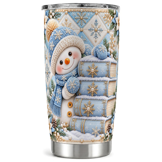 Snowman Books Tumbler 20oz, Winter Tumbler, Stainless Steel Travel Cup