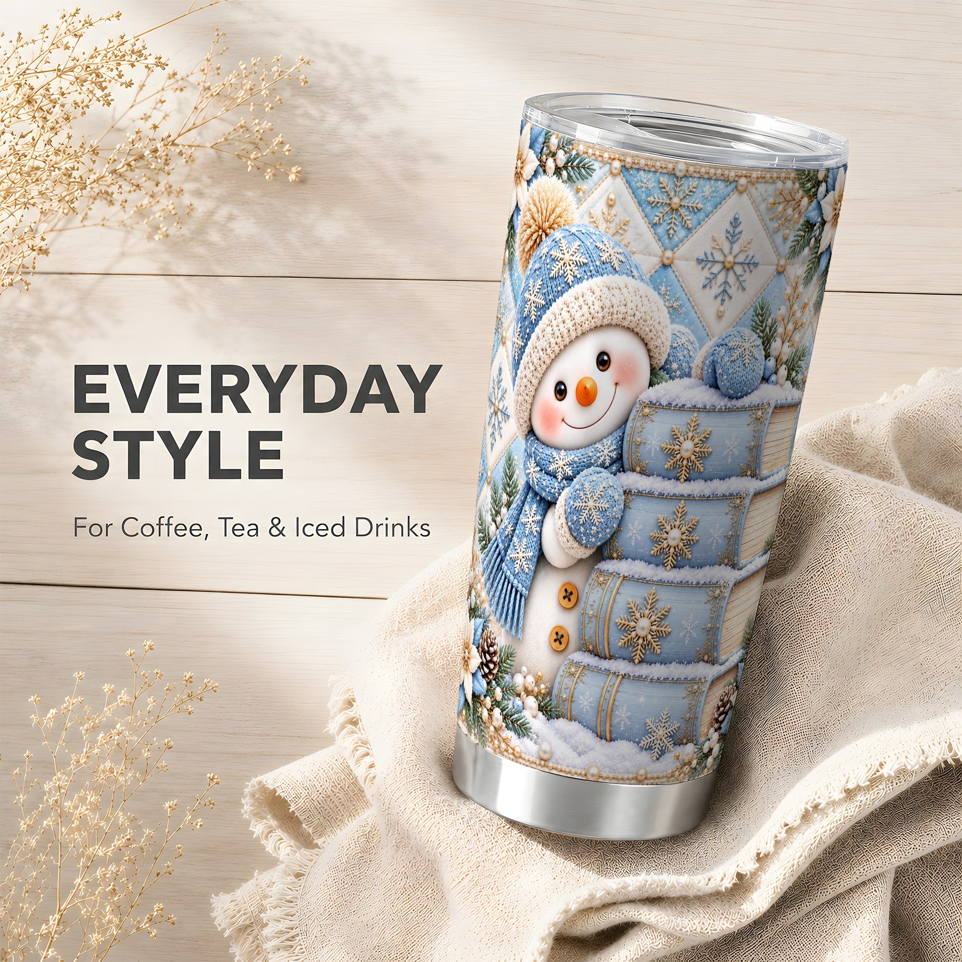 #pl[20oz|Steel] Snowman Books Tumbler 20oz, Winter Tumbler, Stainless Steel Travel Cup