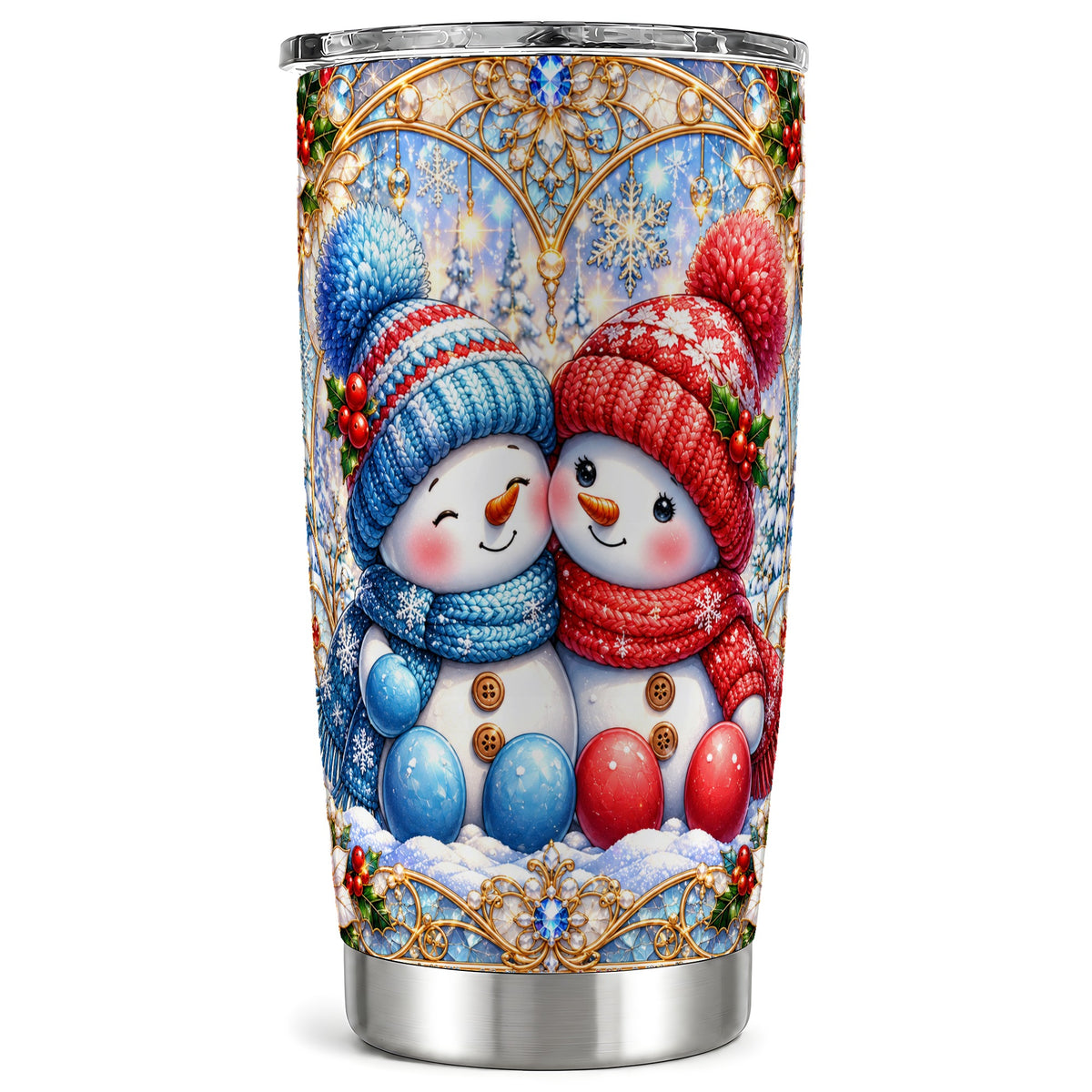 Snowman Couple Tumbler 20oz, Christmas Tumbler, Stainless Steel Travel Cup