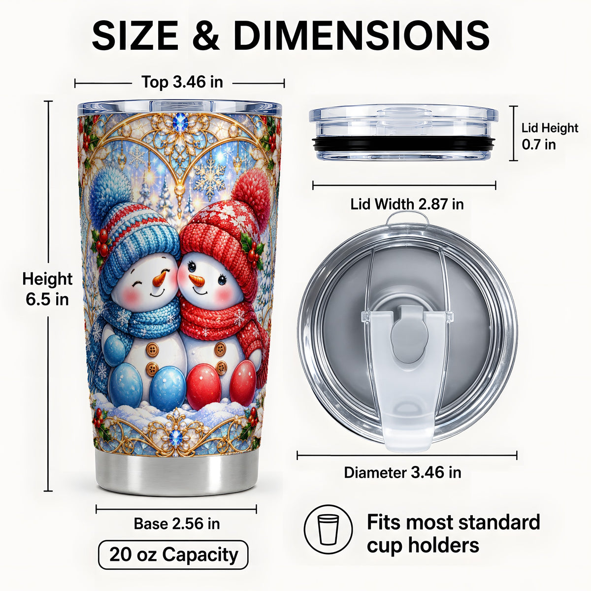 #pl[20oz|Steel] Snowman Couple Tumbler 20oz, Christmas Tumbler, Stainless Steel Travel Cup