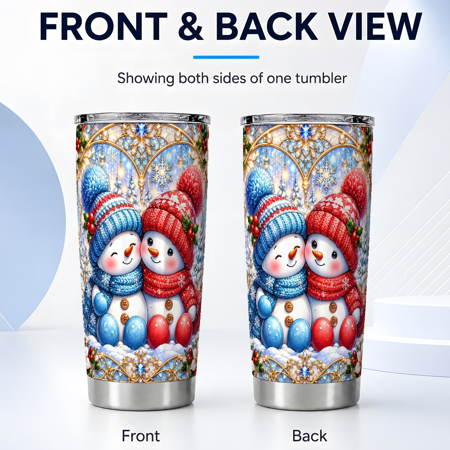 #pl[20oz|Steel] Snowman Couple Tumbler 20oz, Christmas Tumbler, Stainless Steel Travel Cup
