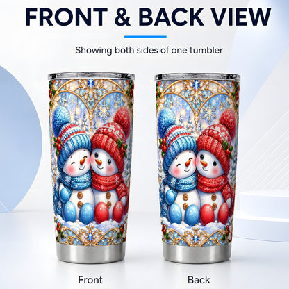 #pl[20oz|Steel] Snowman Couple Tumbler 20oz, Christmas Tumbler, Stainless Steel Travel Cup