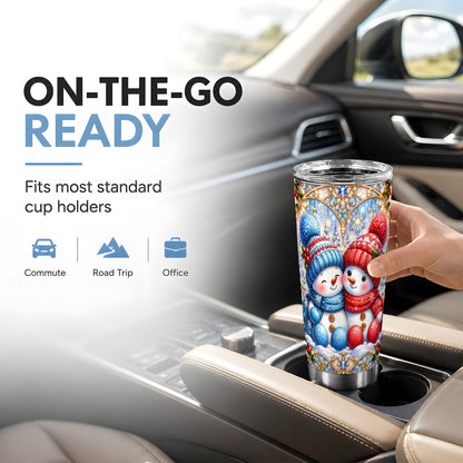 #pl[20oz|Steel] Snowman Couple Tumbler 20oz, Christmas Tumbler, Stainless Steel Travel Cup
