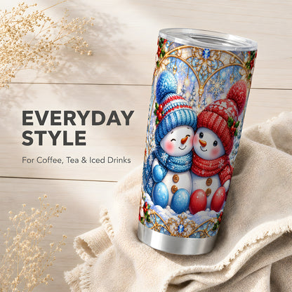 #pl[20oz|Steel] Snowman Couple Tumbler 20oz, Christmas Tumbler, Stainless Steel Travel Cup