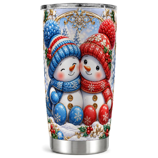 Snowman Couple Tumbler 20oz, Christmas Tumbler, Stainless Steel Travel Cup