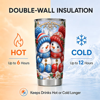 #pl[20oz|Steel] Snowman Couple Tumbler 20oz, Christmas Tumbler, Stainless Steel Travel Cup
