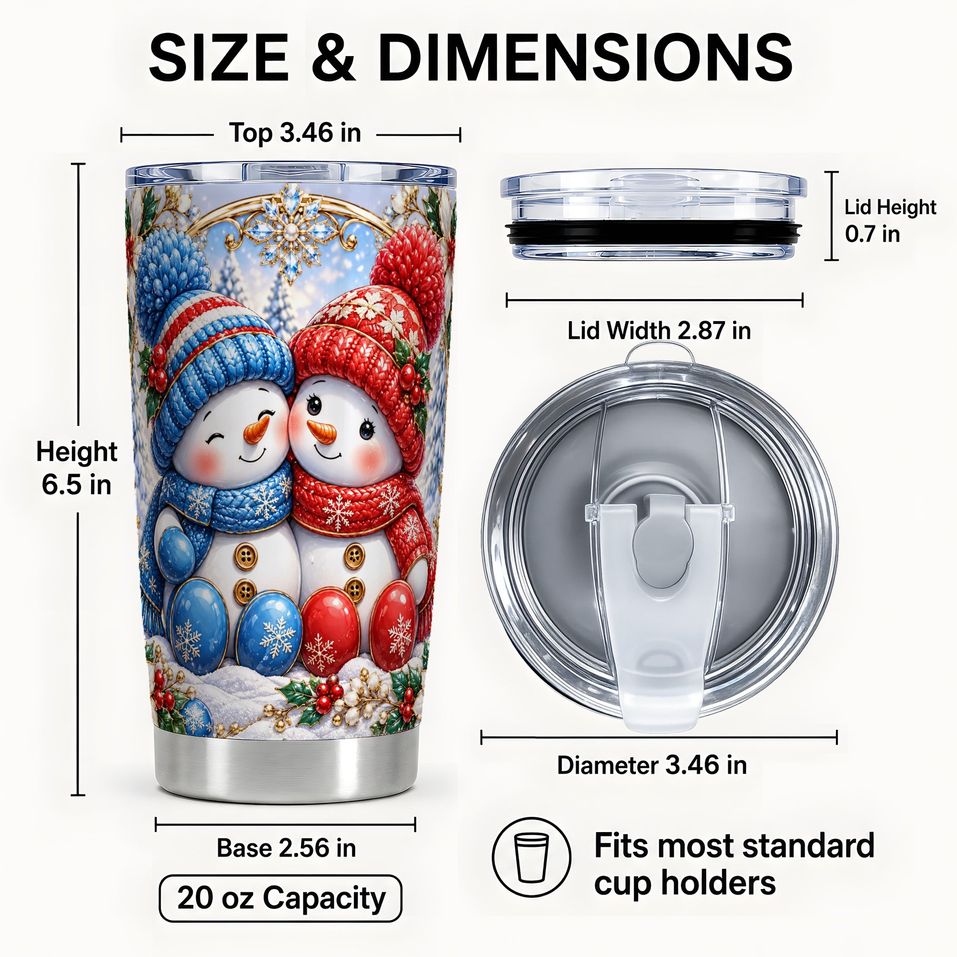 #pl[20oz|Steel] Snowman Couple Tumbler 20oz, Christmas Tumbler, Stainless Steel Travel Cup