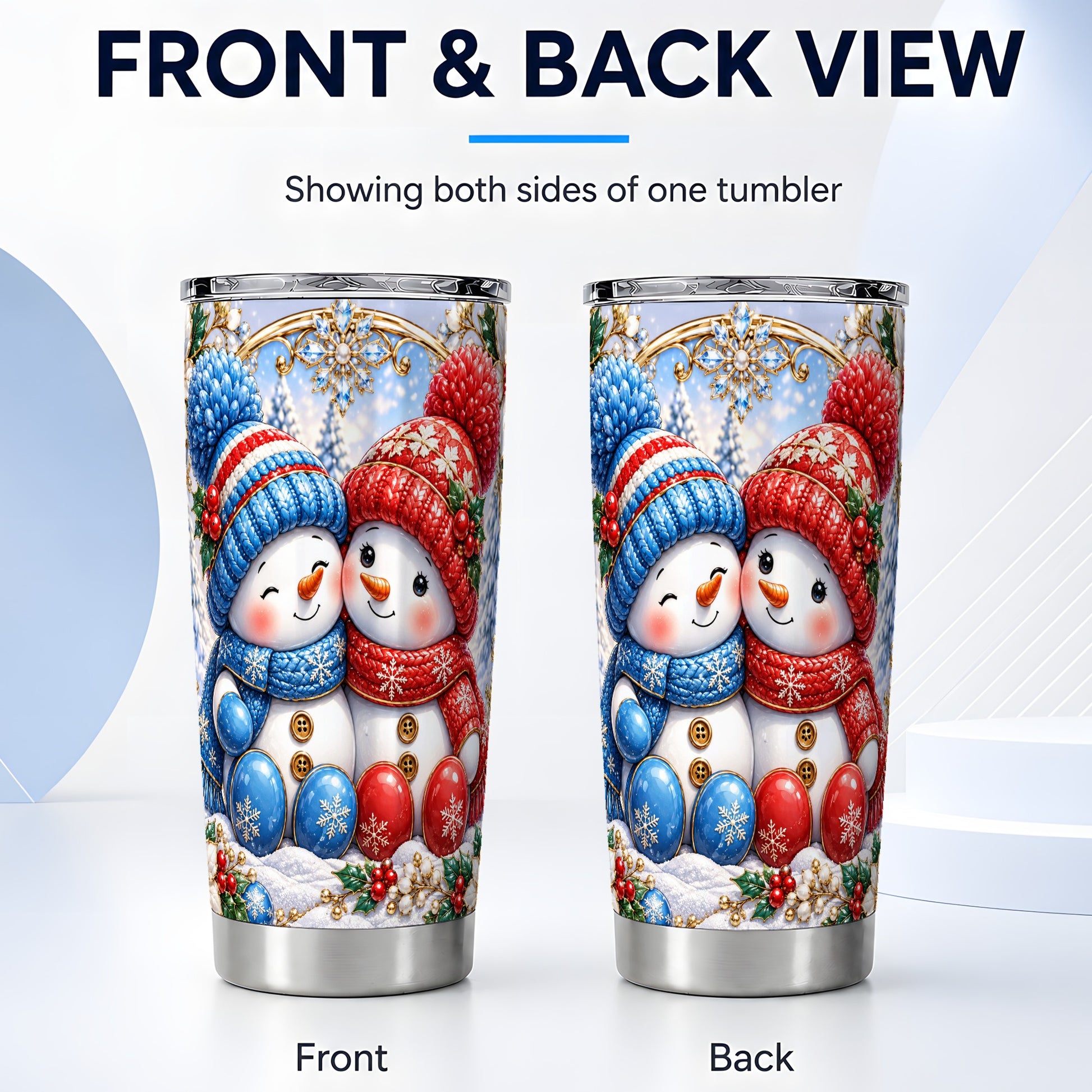 #pl[20oz|Steel] Snowman Couple Tumbler 20oz, Christmas Tumbler, Stainless Steel Travel Cup
