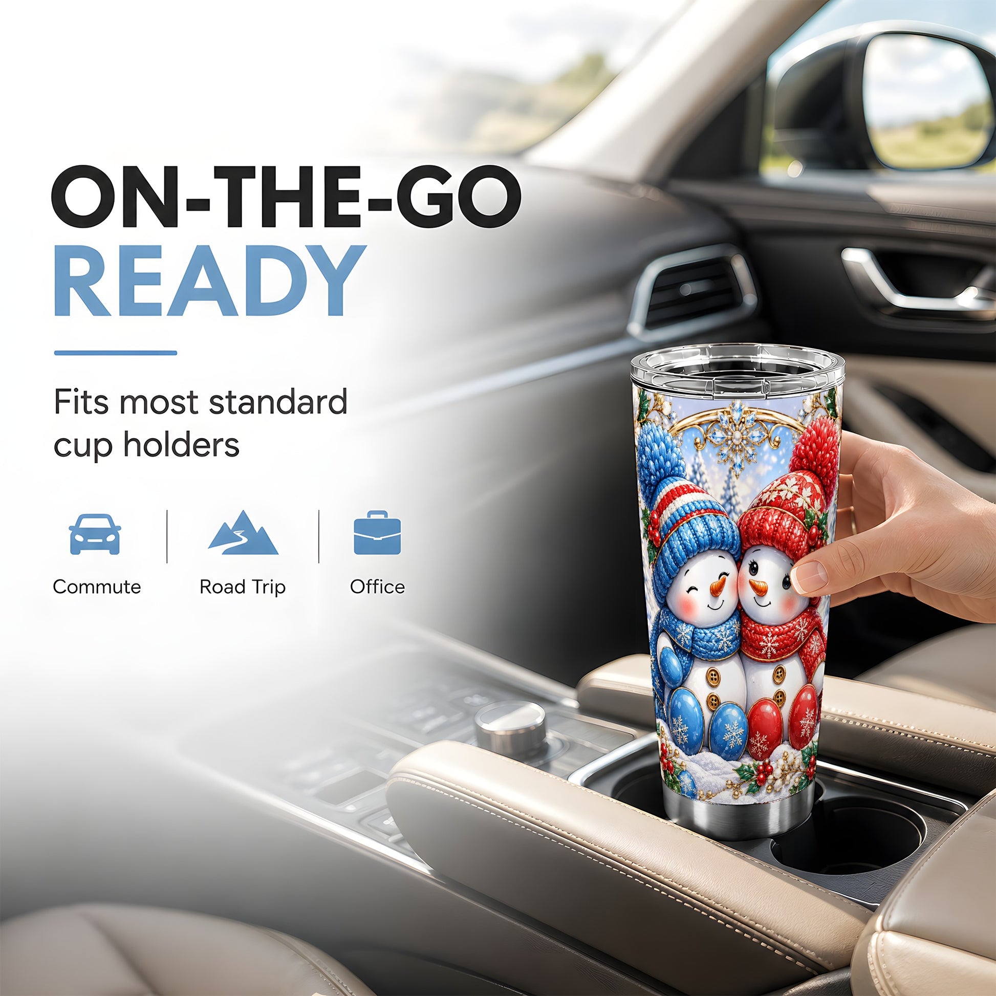#pl[20oz|Steel] Snowman Couple Tumbler 20oz, Christmas Tumbler, Stainless Steel Travel Cup