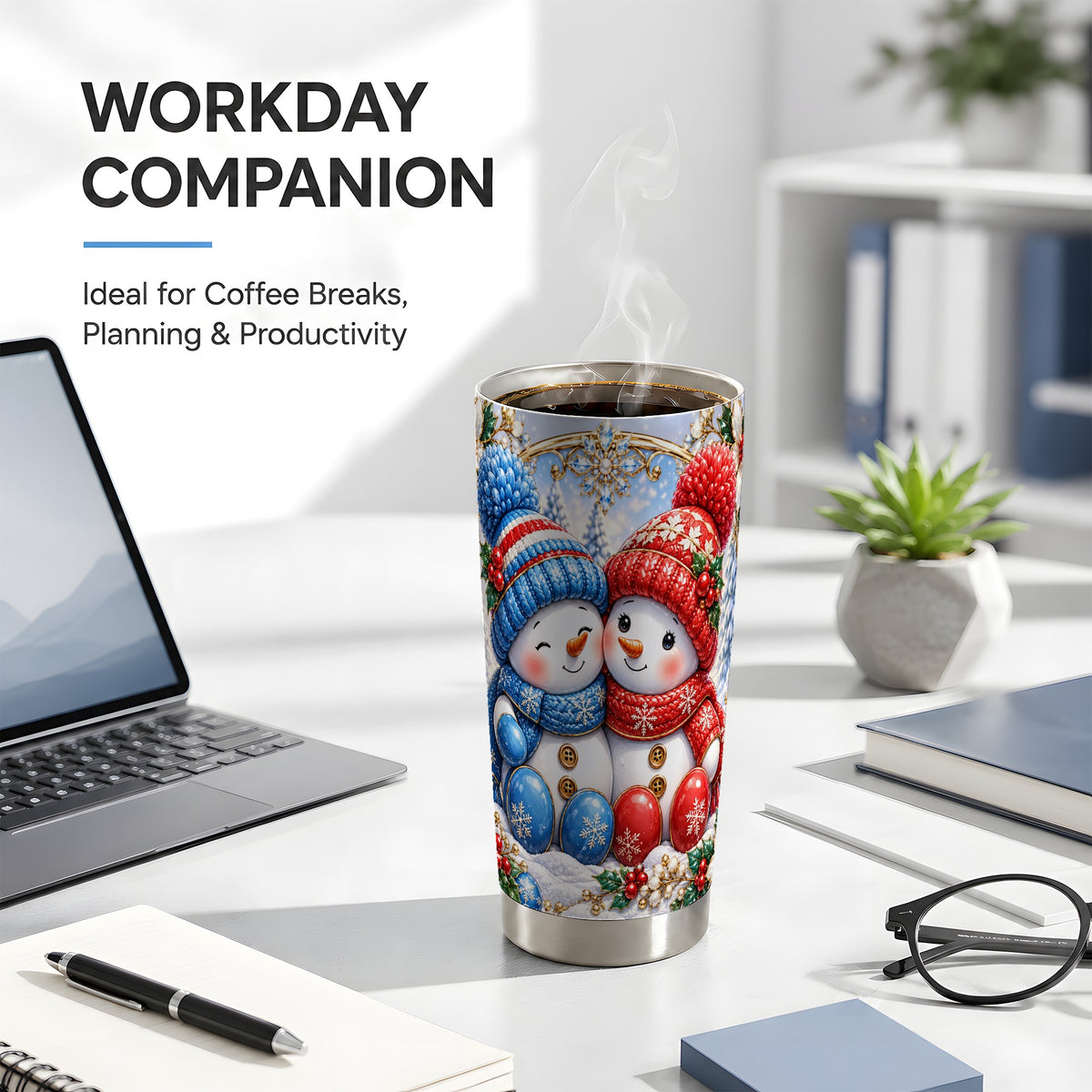 #pl[20oz|Steel] Snowman Couple Tumbler 20oz, Christmas Tumbler, Stainless Steel Travel Cup