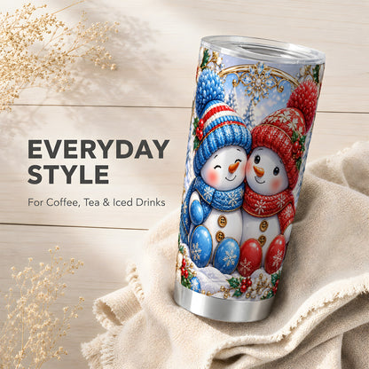 #pl[20oz|Steel] Snowman Couple Tumbler 20oz, Christmas Tumbler, Stainless Steel Travel Cup