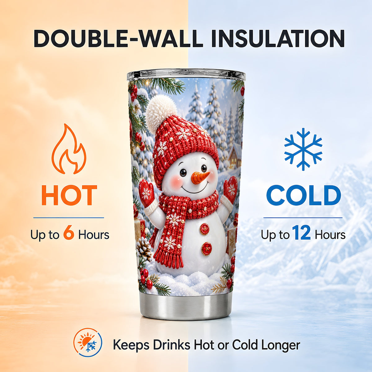 #pl[20oz|Steel] Red Snowman Tumbler 20oz, Christmas Tumbler, Stainless Steel Travel Cup