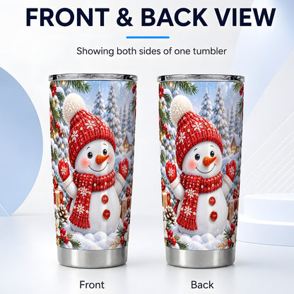 #pl[20oz|Steel] Red Snowman Tumbler 20oz, Christmas Tumbler, Stainless Steel Travel Cup