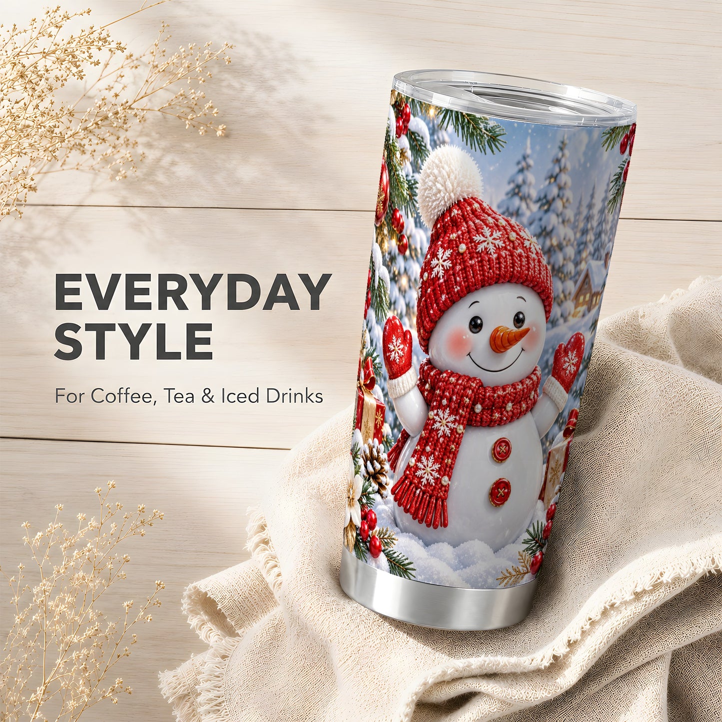 #pl[20oz|Steel] Red Snowman Tumbler 20oz, Christmas Tumbler, Stainless Steel Travel Cup