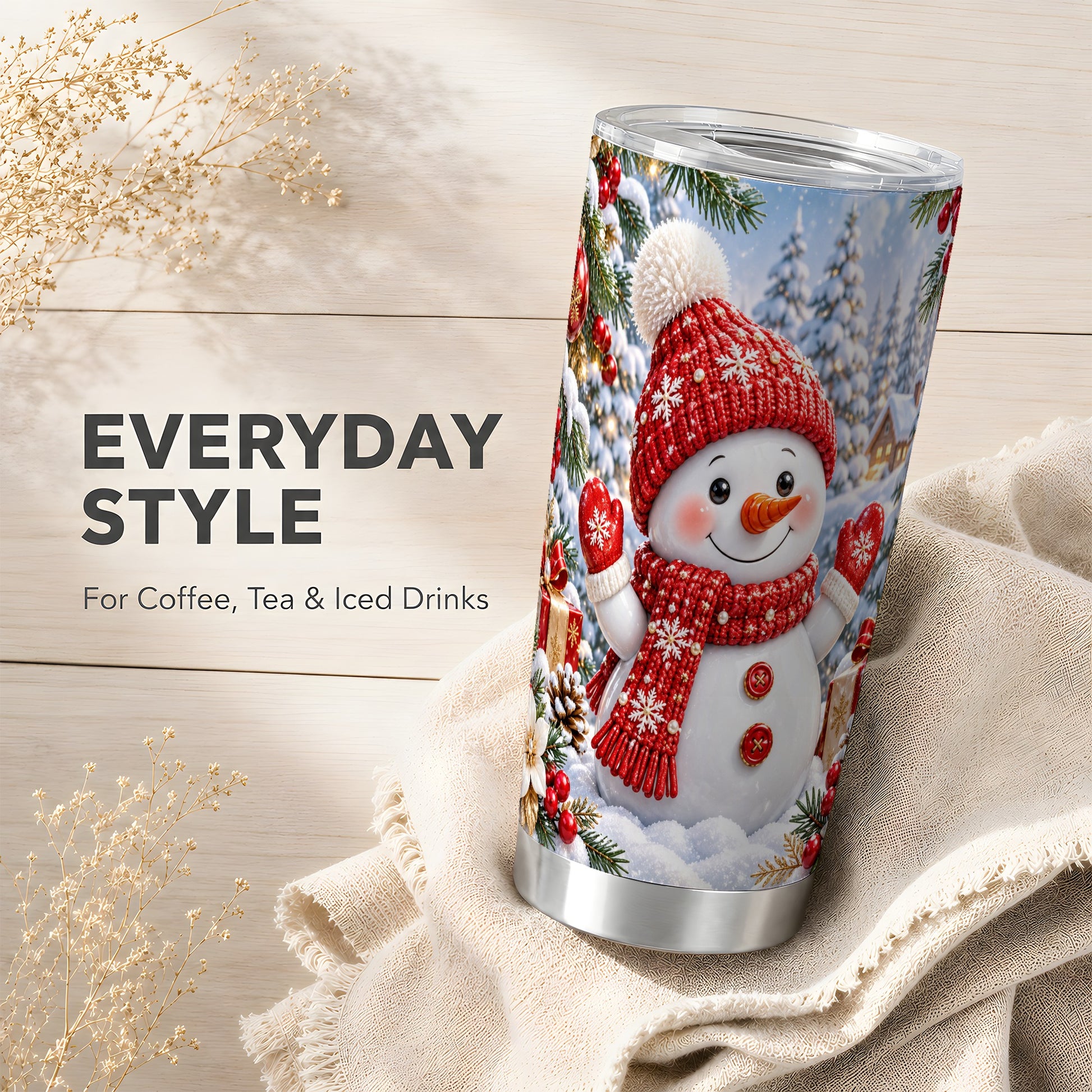 #pl[20oz|Steel] Red Snowman Tumbler 20oz, Christmas Tumbler, Stainless Steel Travel Cup