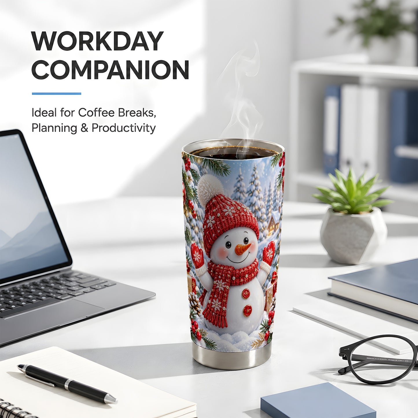 #pl[20oz|Steel] Red Snowman Tumbler 20oz, Christmas Tumbler, Stainless Steel Travel Cup