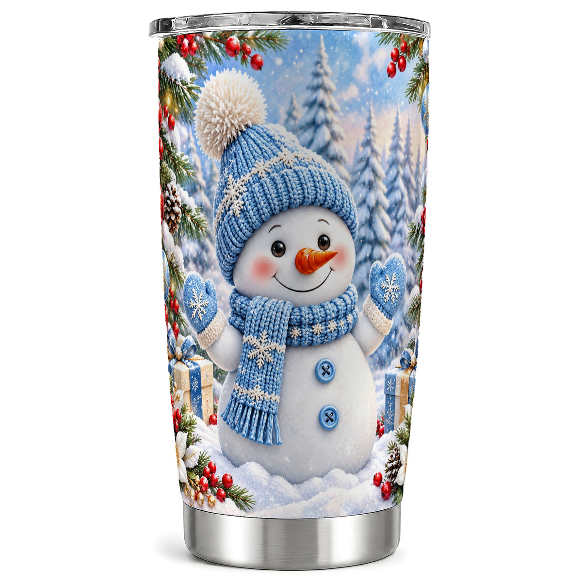 Blue Snowman Tumbler 20oz, Christmas Tumbler, Stainless Steel Travel Cup