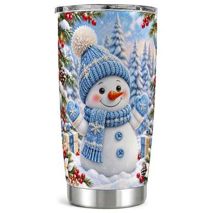 Blue Snowman Tumbler 20oz, Christmas Tumbler, Stainless Steel Travel Cup