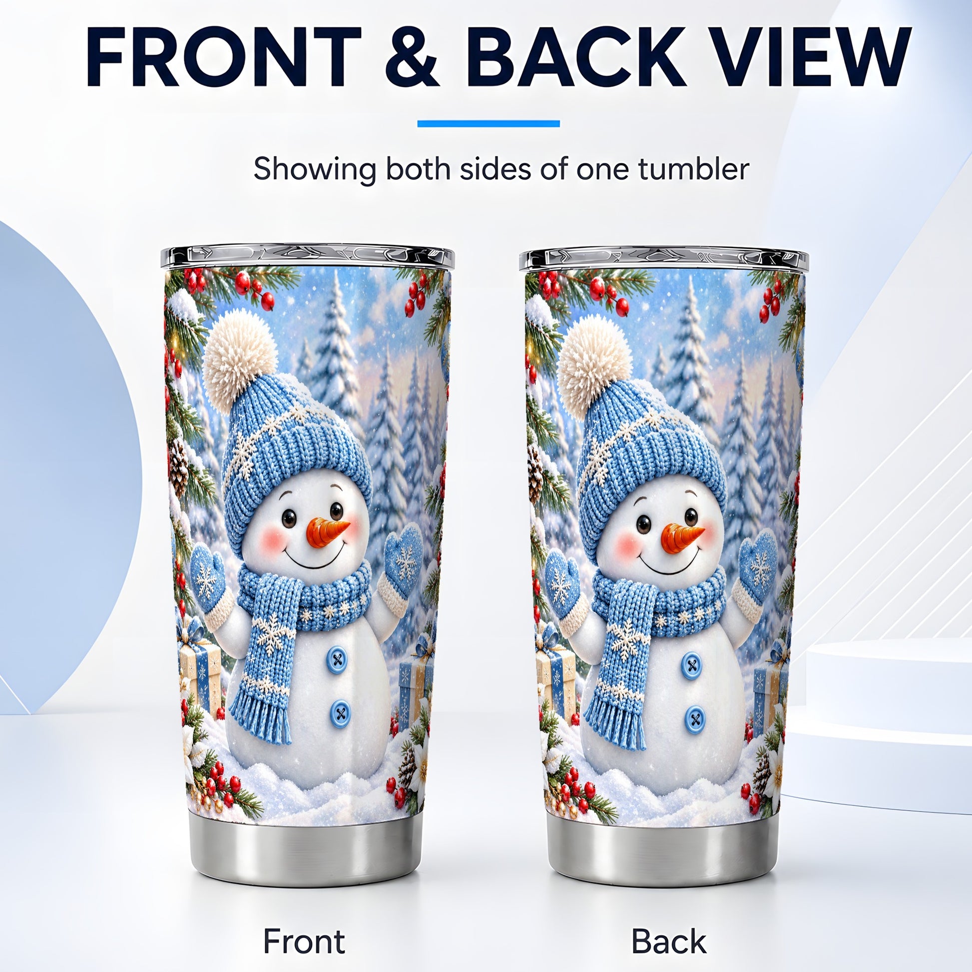 #pl[20oz|Steel] Blue Snowman Tumbler 20oz, Christmas Tumbler, Stainless Steel Travel Cup
