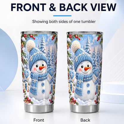 #pl[20oz|Steel] Blue Snowman Tumbler 20oz, Christmas Tumbler, Stainless Steel Travel Cup