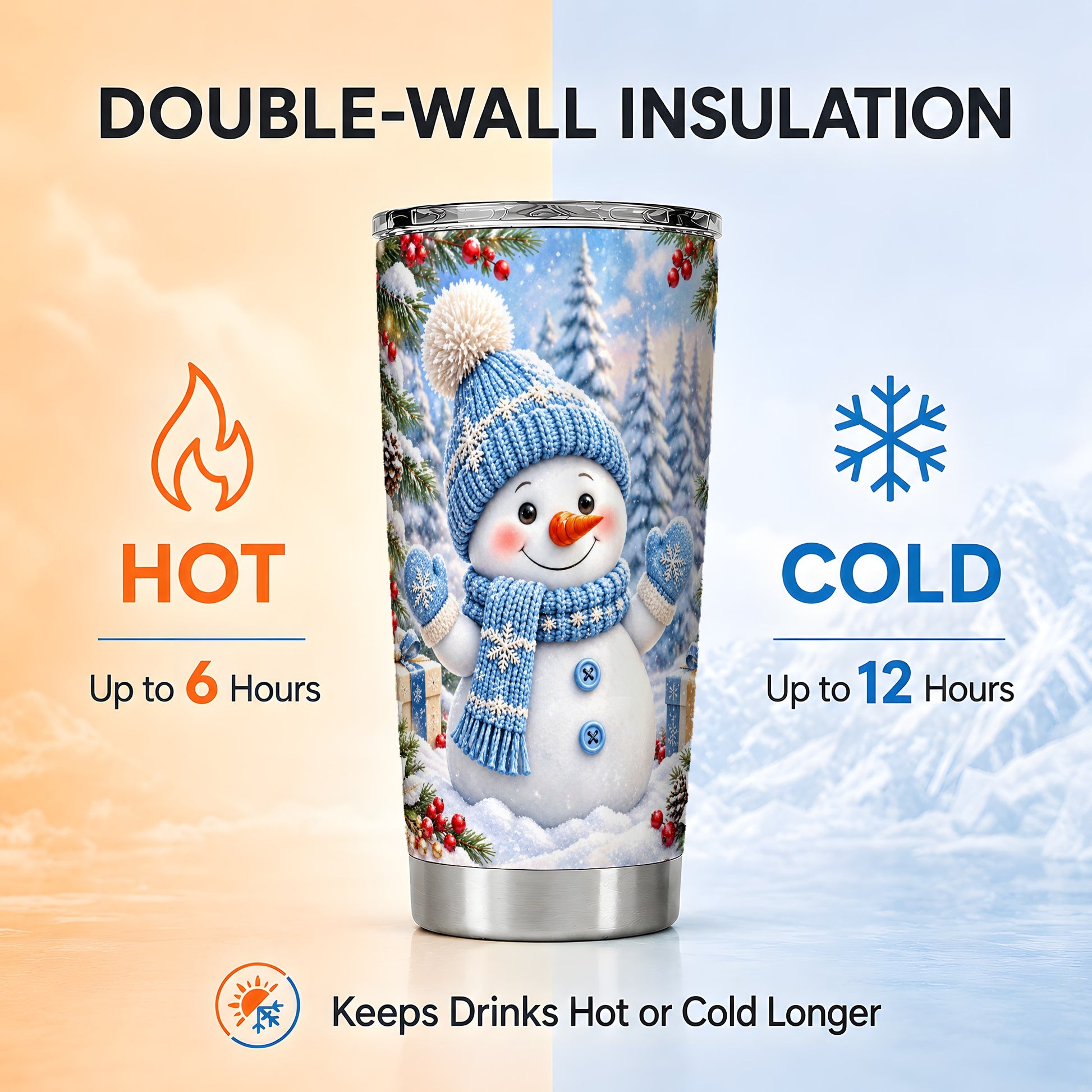 #pl[20oz|Steel] Blue Snowman Tumbler 20oz, Christmas Tumbler, Stainless Steel Travel Cup