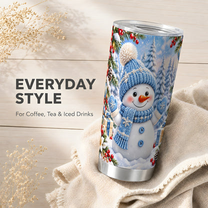#pl[20oz|Steel] Blue Snowman Tumbler 20oz, Christmas Tumbler, Stainless Steel Travel Cup