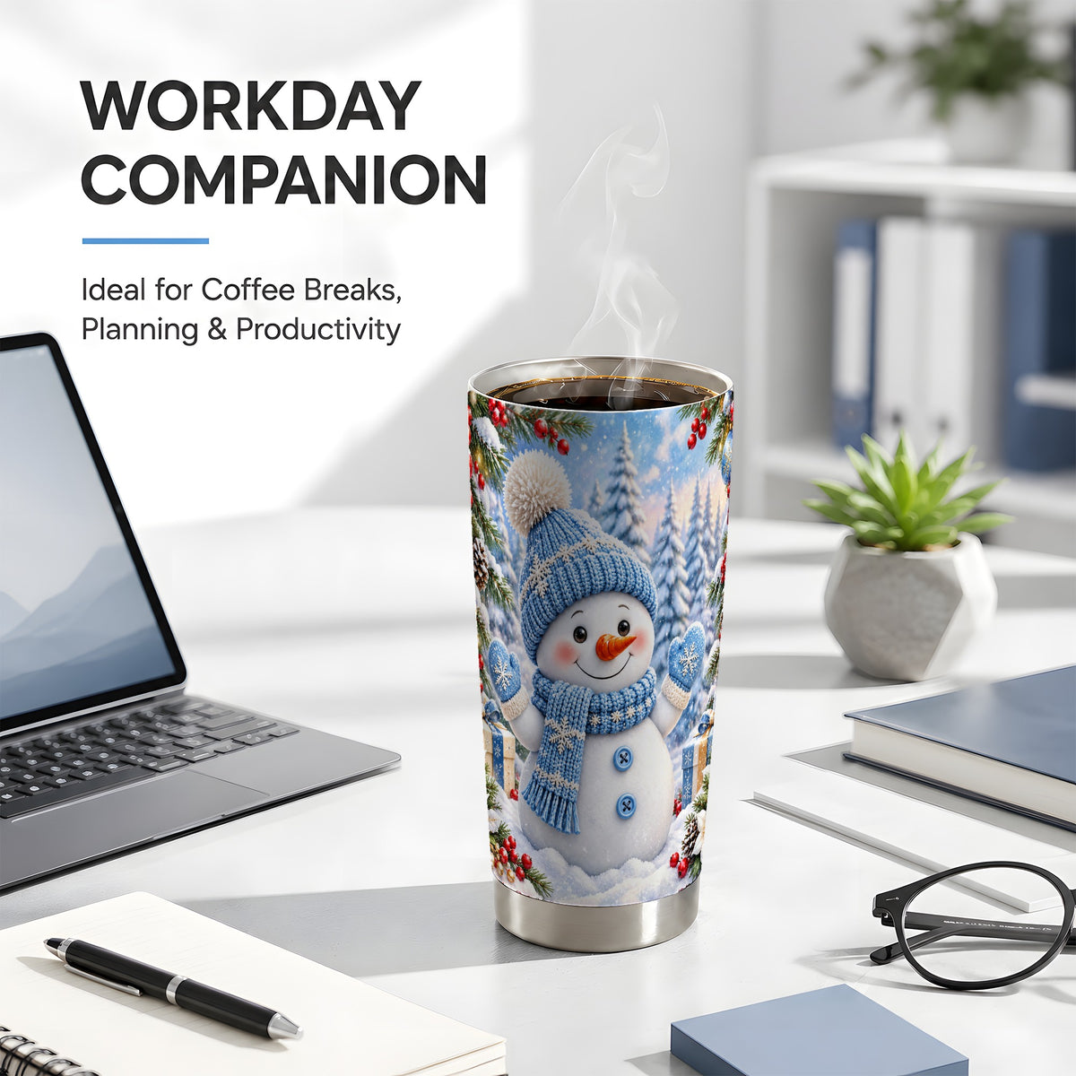 #pl[20oz|Steel] Blue Snowman Tumbler 20oz, Christmas Tumbler, Stainless Steel Travel Cup