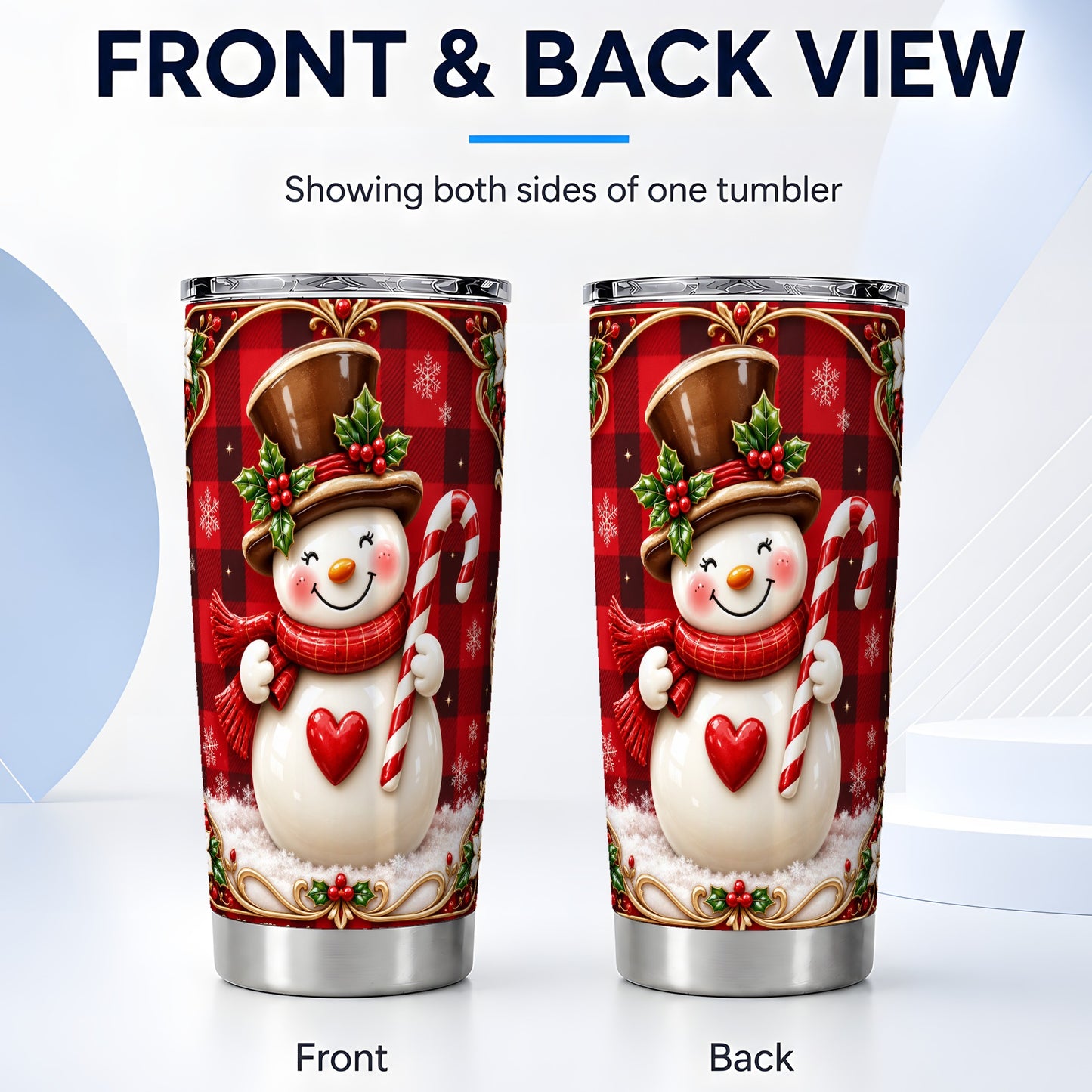 #pl[20oz|Steel] Plaid Snowman Tumbler 20oz, Christmas Tumbler, Stainless Steel Travel Cup