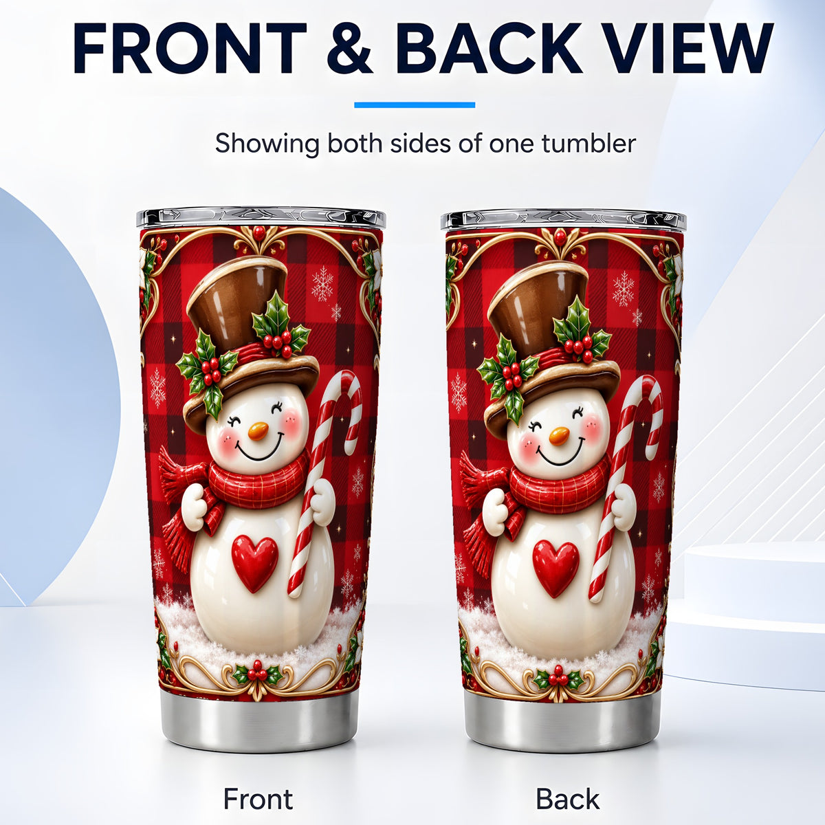 #pl[20oz|Steel] Plaid Snowman Tumbler 20oz, Christmas Tumbler, Stainless Steel Travel Cup