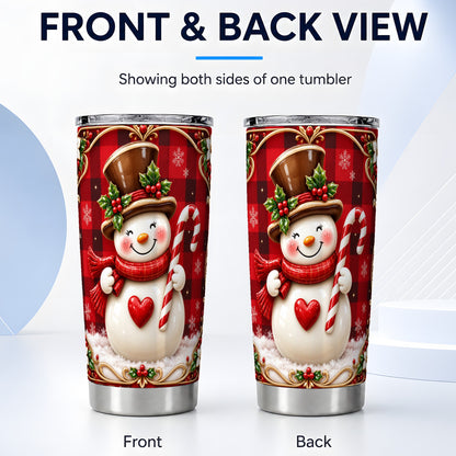#pl[20oz|Steel] Plaid Snowman Tumbler 20oz, Christmas Tumbler, Stainless Steel Travel Cup