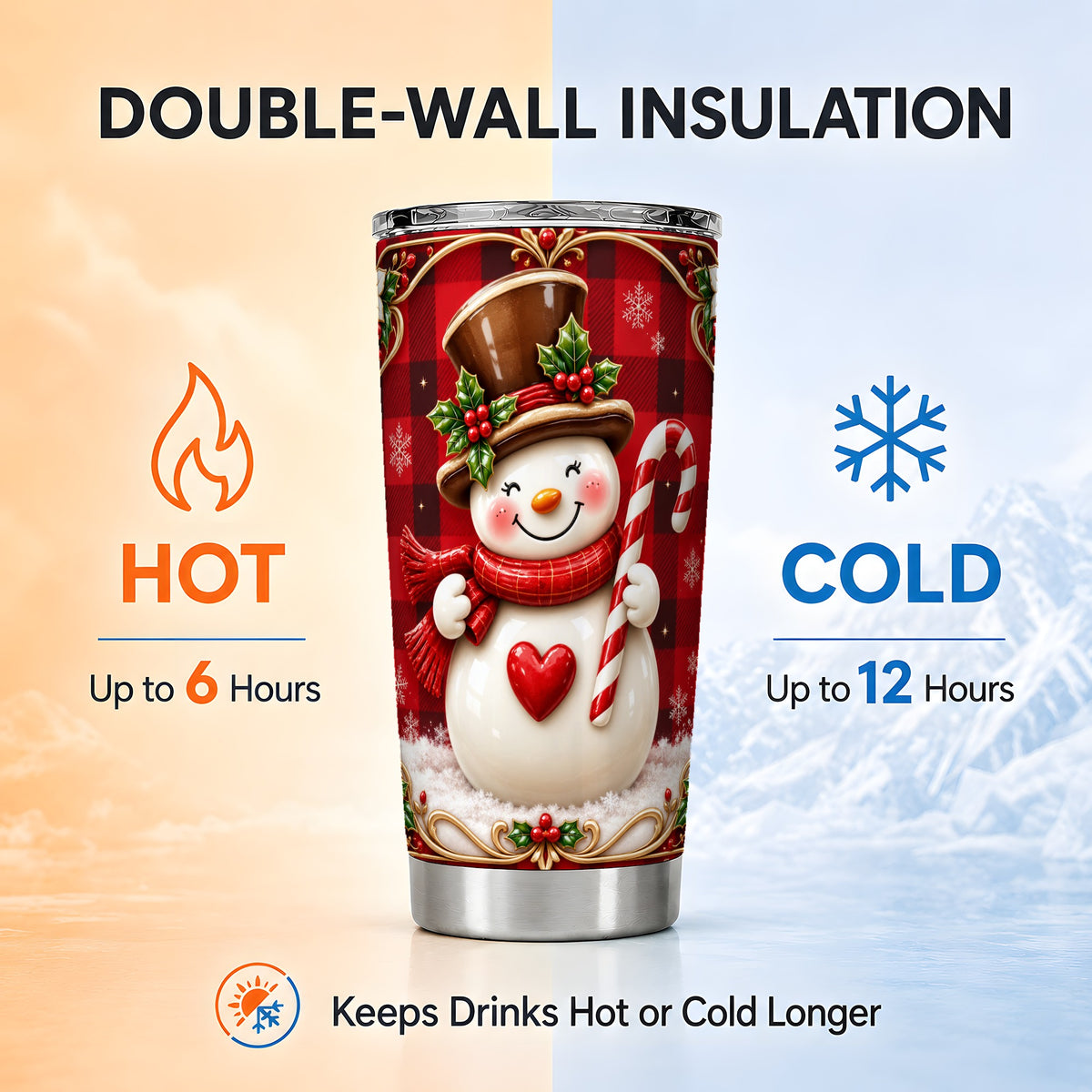 #pl[20oz|Steel] Plaid Snowman Tumbler 20oz, Christmas Tumbler, Stainless Steel Travel Cup