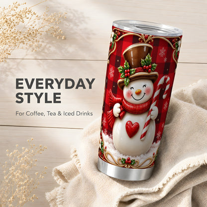 #pl[20oz|Steel] Plaid Snowman Tumbler 20oz, Christmas Tumbler, Stainless Steel Travel Cup