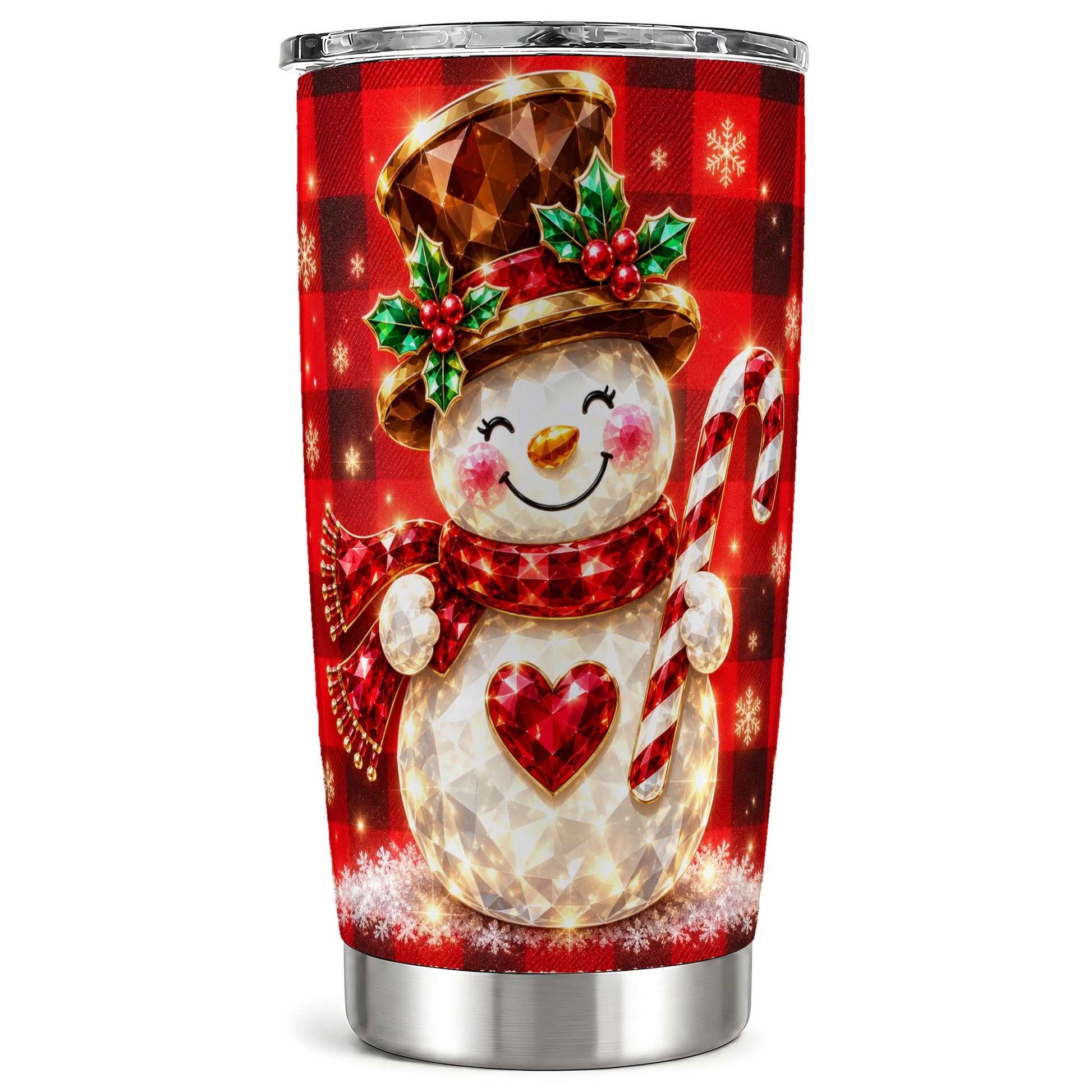 Gem Snowman Tumbler 20oz, Christmas Tumbler, Stainless Steel Travel Cup
