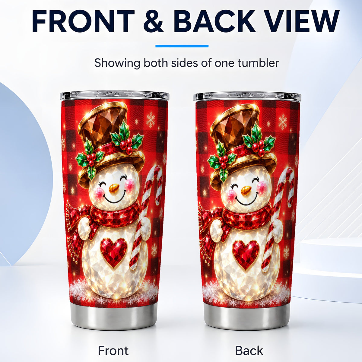 #pl[20oz|Steel] Gem Snowman Tumbler 20oz, Christmas Tumbler, Stainless Steel Travel Cup