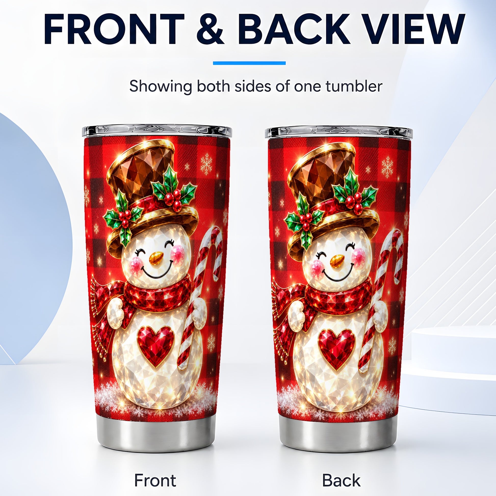 #pl[20oz|Steel] Gem Snowman Tumbler 20oz, Christmas Tumbler, Stainless Steel Travel Cup