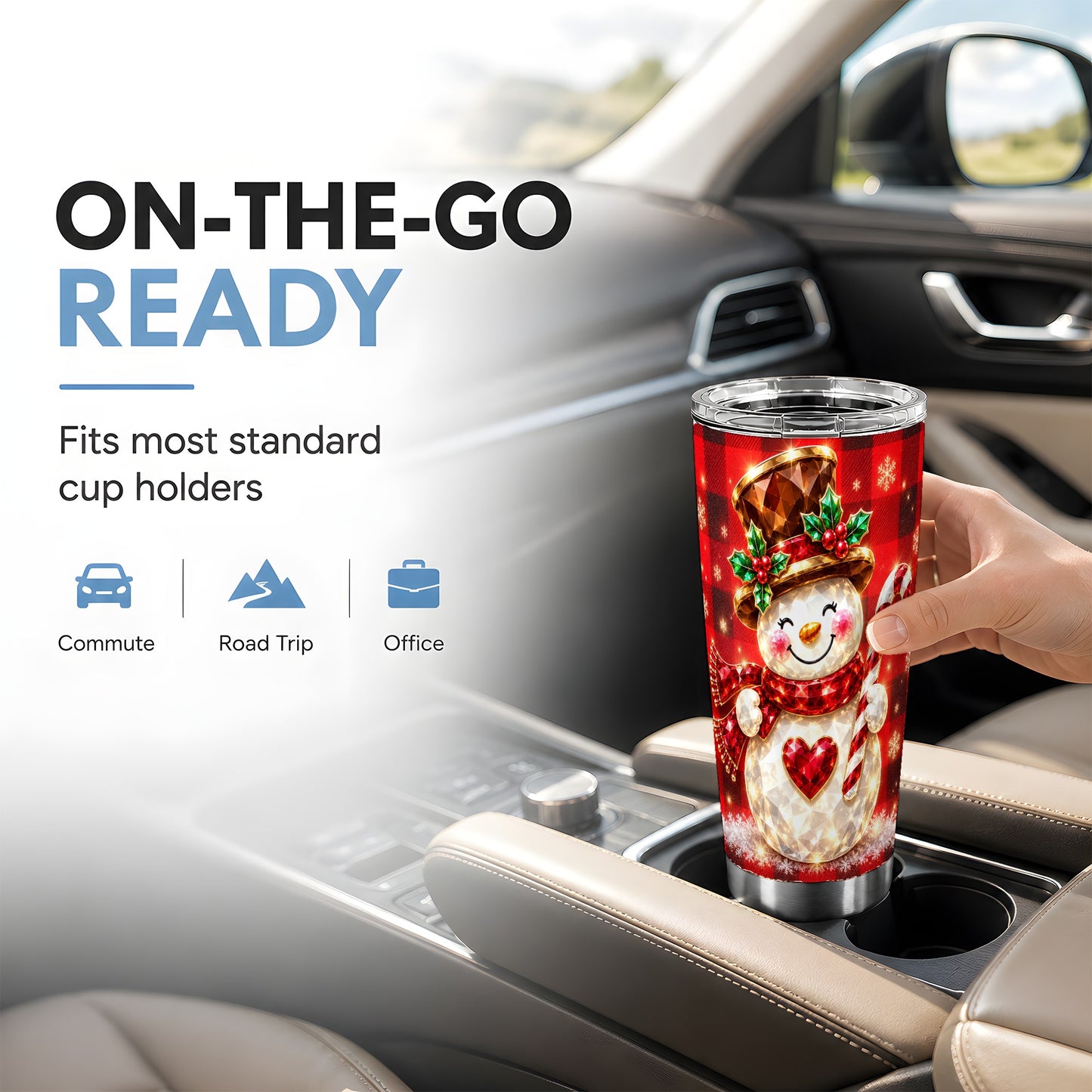 #pl[20oz|Steel] Gem Snowman Tumbler 20oz, Christmas Tumbler, Stainless Steel Travel Cup