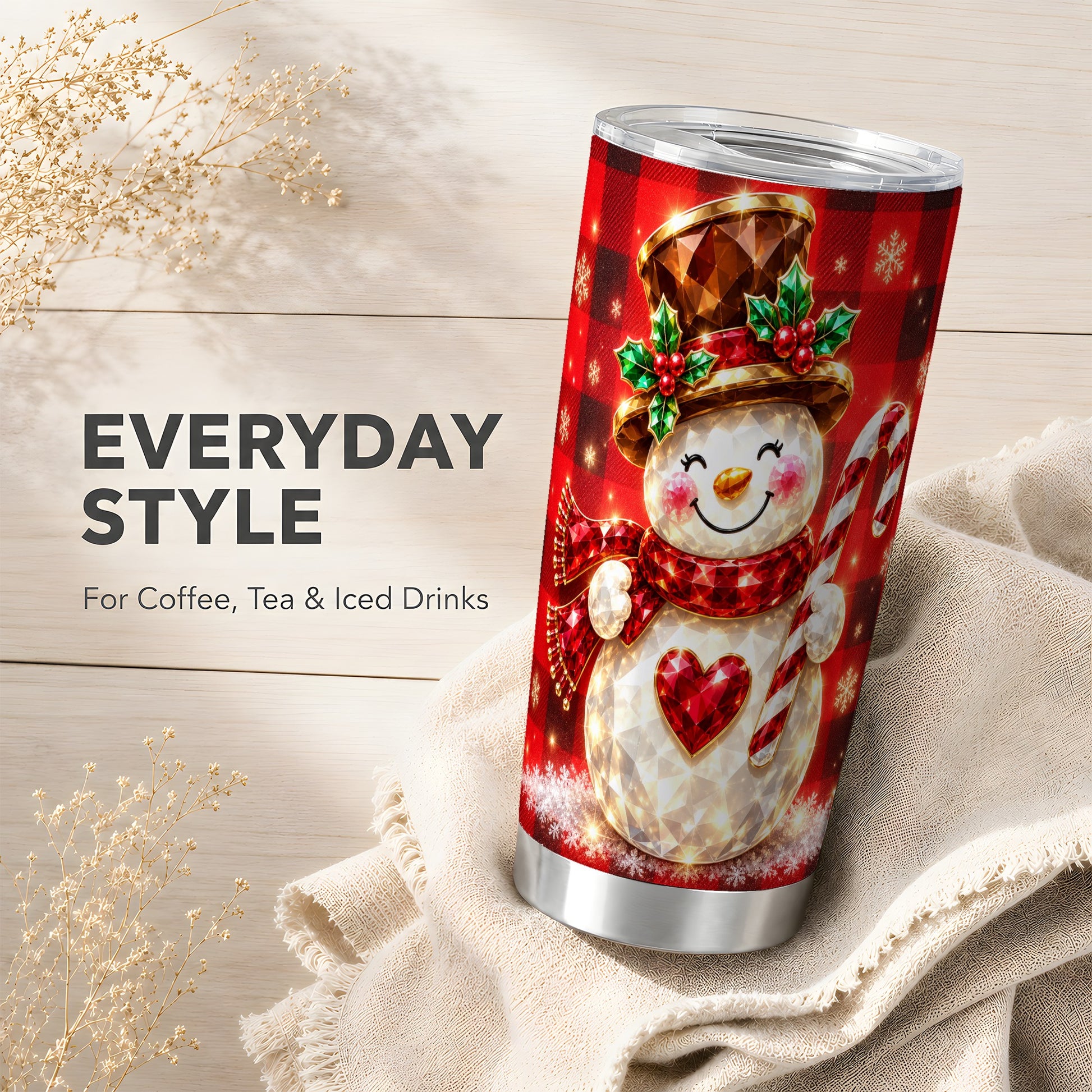 #pl[20oz|Steel] Gem Snowman Tumbler 20oz, Christmas Tumbler, Stainless Steel Travel Cup