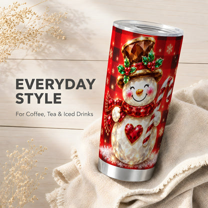#pl[20oz|Steel] Gem Snowman Tumbler 20oz, Christmas Tumbler, Stainless Steel Travel Cup