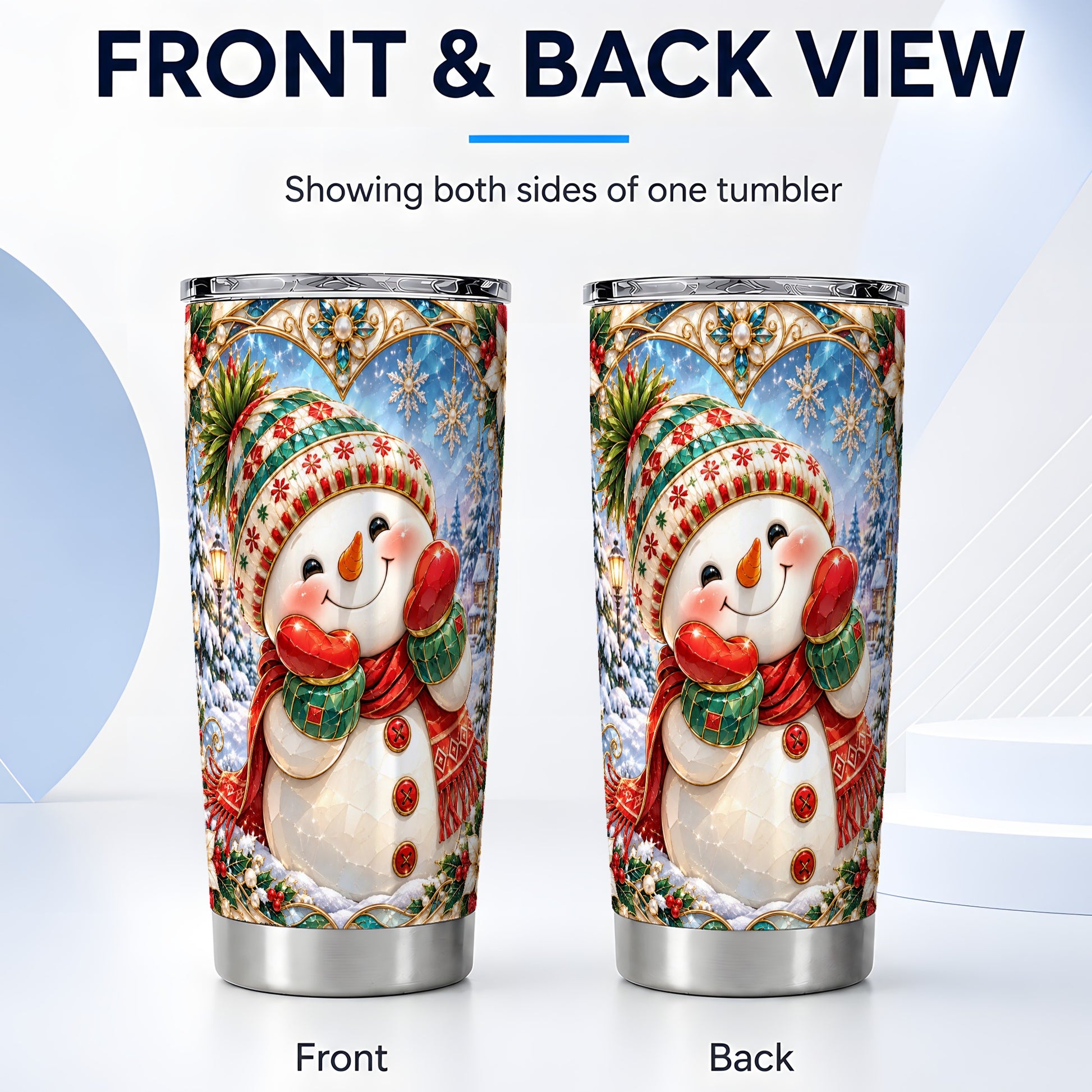 #pl[20oz|Steel] Christmas Snowman Tumbler 20oz, Winter Tumbler, Stainless Steel Travel Cup