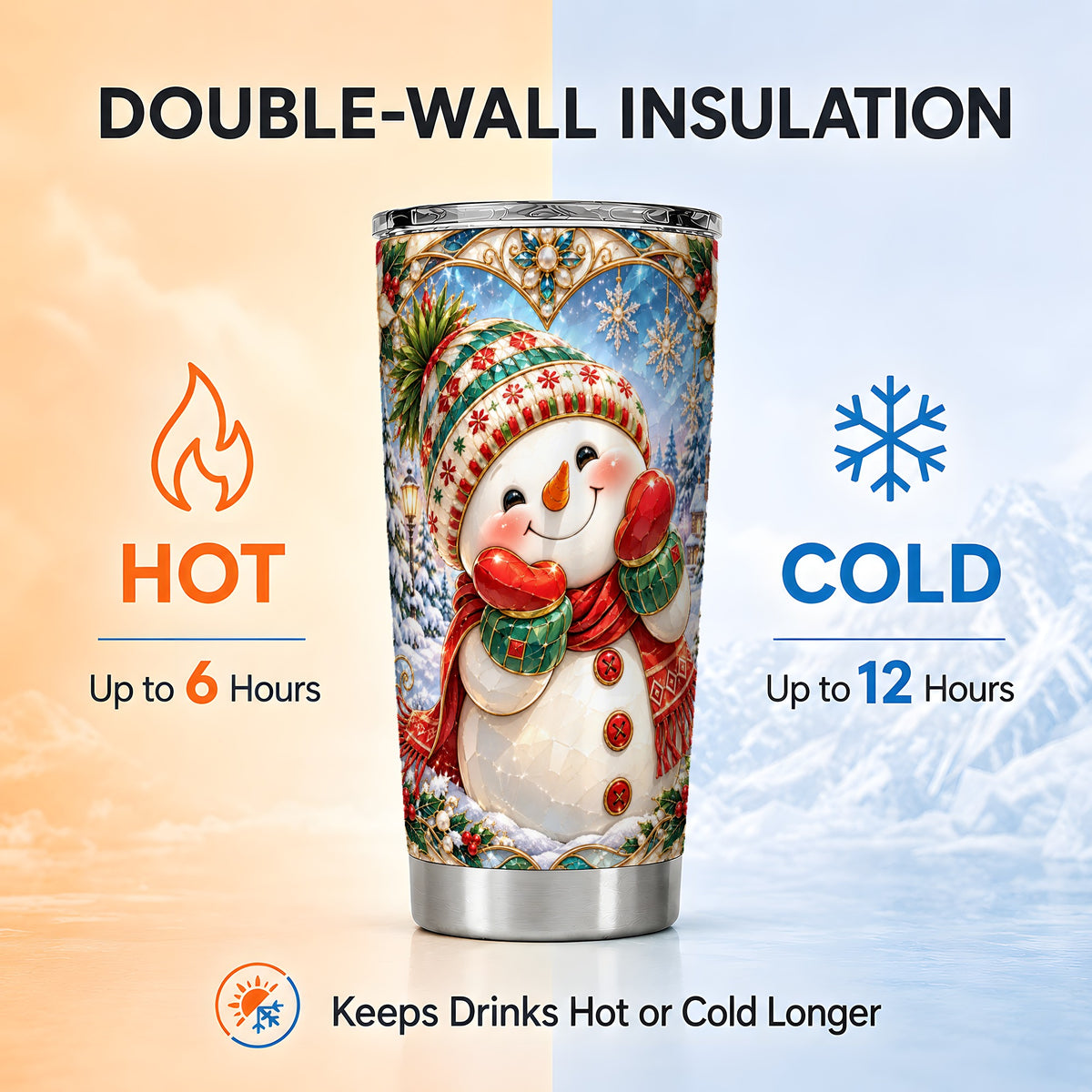 #pl[20oz|Steel] Christmas Snowman Tumbler 20oz, Winter Tumbler, Stainless Steel Travel Cup