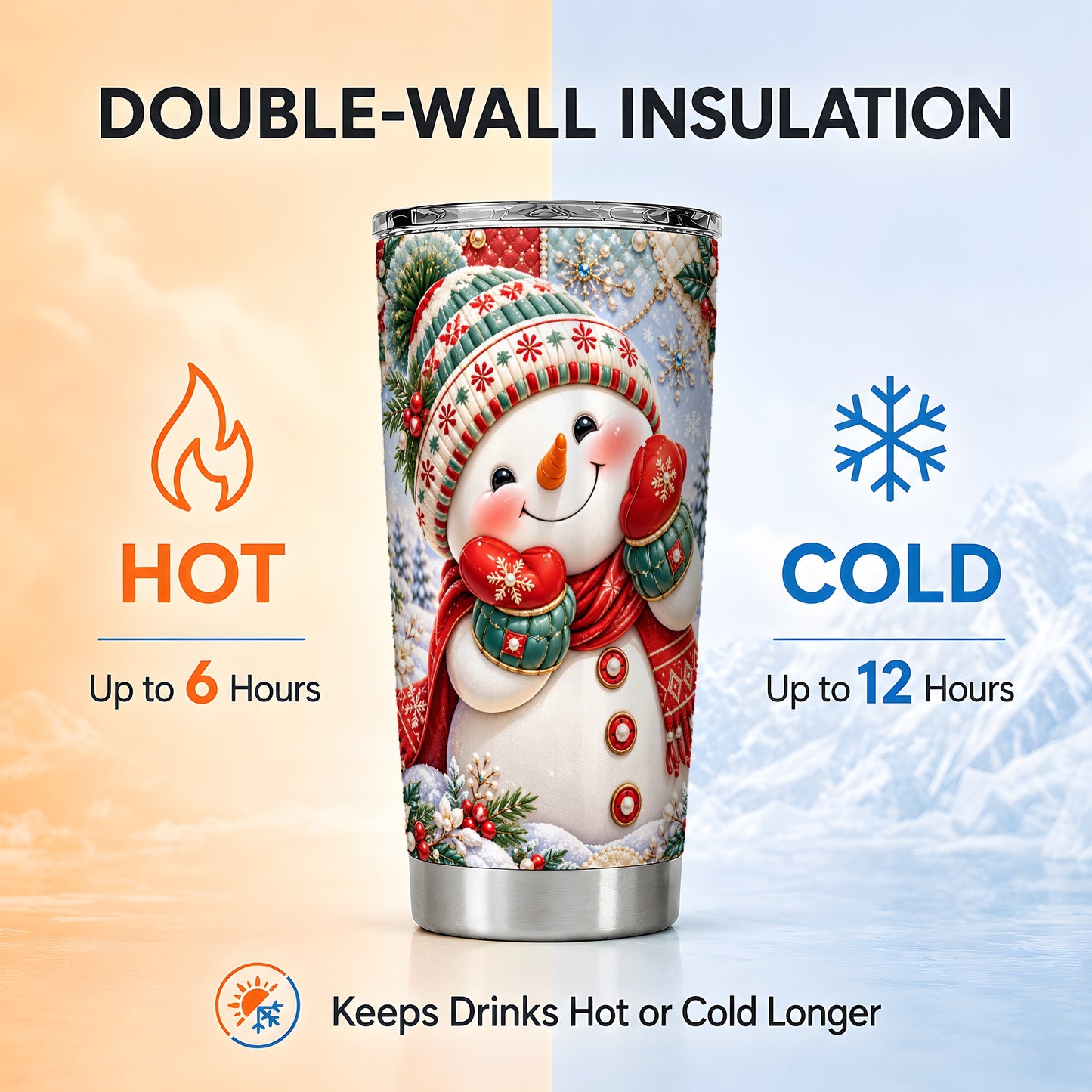#pl[20oz|Steel] Cute Snowman Tumbler 20oz, Christmas Tumbler, Stainless Steel Travel Cup