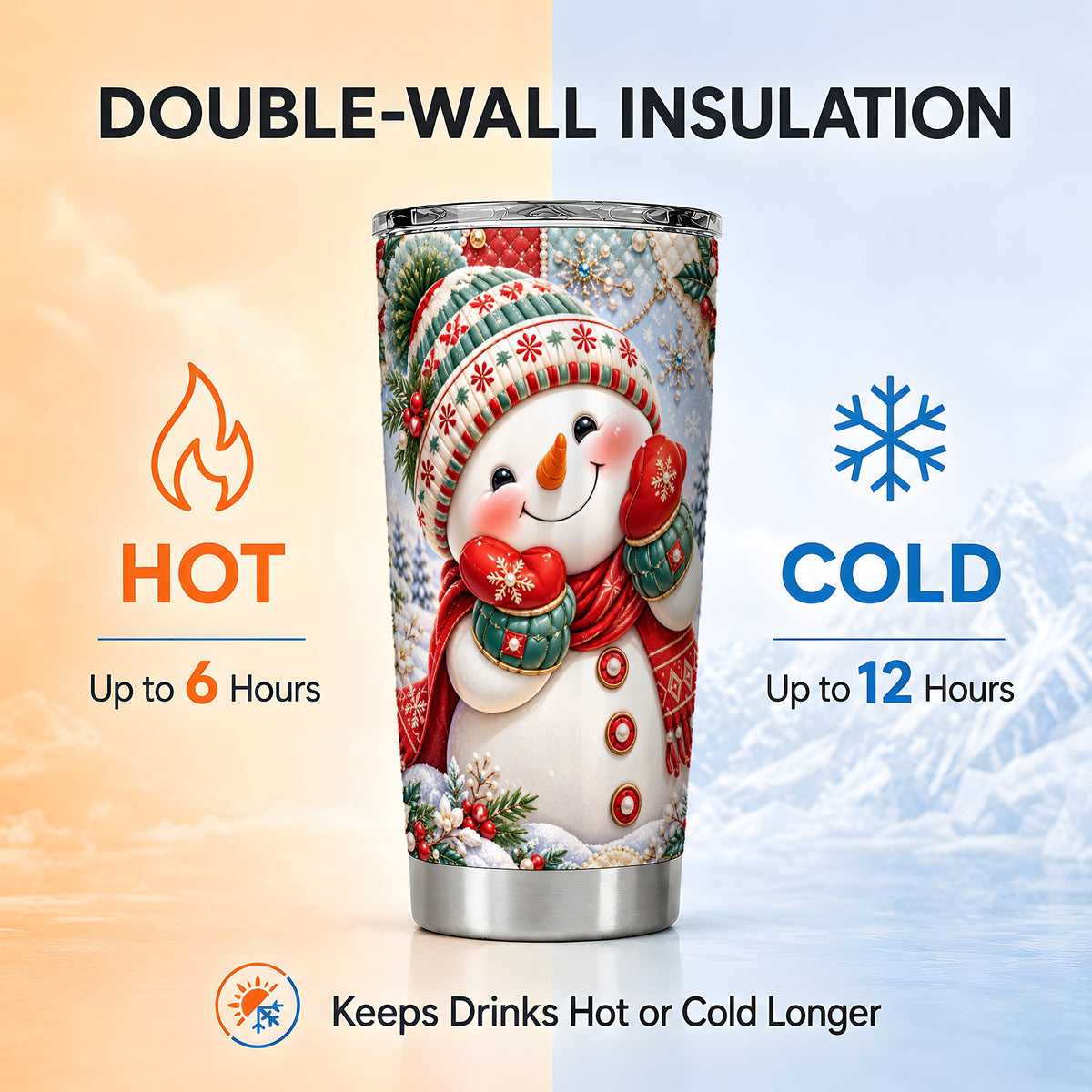 #pl[20oz|Steel] Cute Snowman Tumbler 20oz, Christmas Tumbler, Stainless Steel Travel Cup