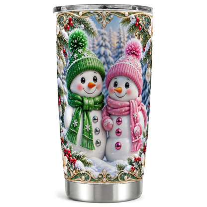 Snowman Couple Tumbler 20oz, Christmas Tumbler, Stainless Steel Travel Cup