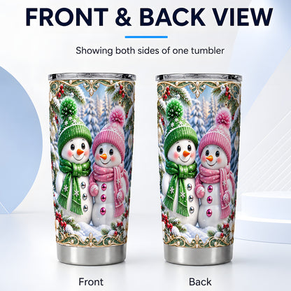 #pl[20oz|Steel] Snowman Couple Tumbler 20oz, Christmas Tumbler, Stainless Steel Travel Cup