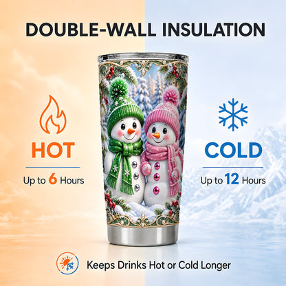#pl[20oz|Steel] Snowman Couple Tumbler 20oz, Christmas Tumbler, Stainless Steel Travel Cup